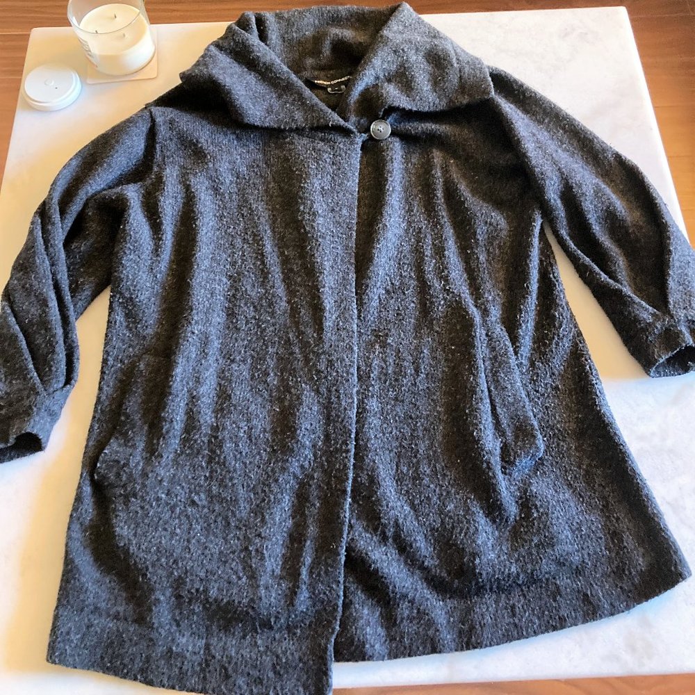 French Connection long grey cardigan sweater / wrap, knit wool blend, oversized